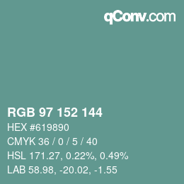 颜色代码: RGB 97 152 144 | qconv.com
