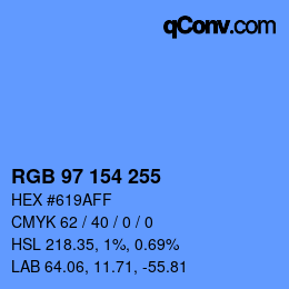 Farbcode: RGB 97 154 255 | qconv.com