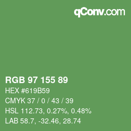 Color code: RGB 97 155 89 | qconv.com