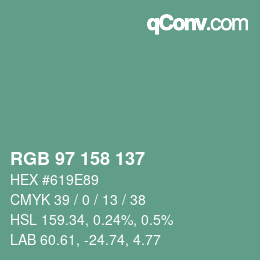 颜色代码: RGB 97 158 137 | qconv.com