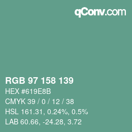 颜色代码: RGB 97 158 139 | qconv.com