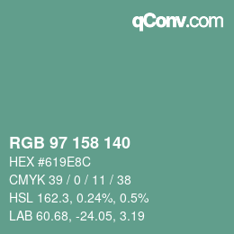 颜色代码: RGB 97 158 140 | qconv.com