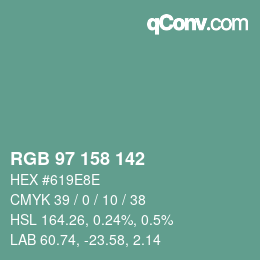 颜色代码: RGB 97 158 142 | qconv.com