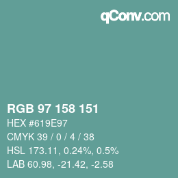 颜色代码: RGB 97 158 151 | qconv.com
