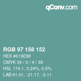 颜色代码: RGB 97 158 152 | qconv.com