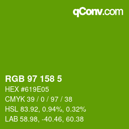 カラーコード: RGB 97 158 5 | qconv.com