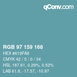 Color code: RGB 97 159 168 | qconv.com