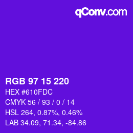 颜色代码: RGB 97 15 220 | qconv.com
