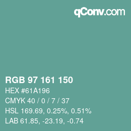 カラーコード: RGB 97 161 150 | qconv.com
