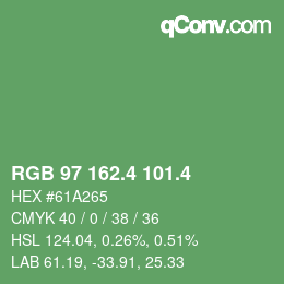 カラーコード: RGB 97 162.4 101.4 | qconv.com