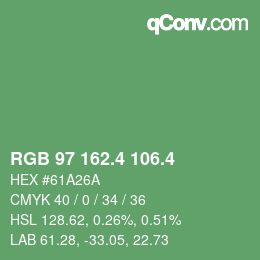 カラーコード: RGB 97 162.4 106.4 | qconv.com