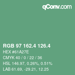 カラーコード: RGB 97 162.4 126.4 | qconv.com