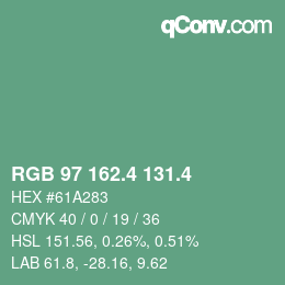 カラーコード: RGB 97 162.4 131.4 | qconv.com