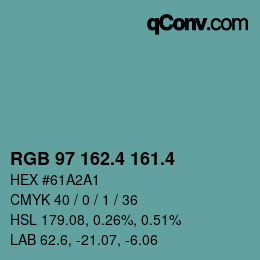 カラーコード: RGB 97 162.4 161.4 | qconv.com