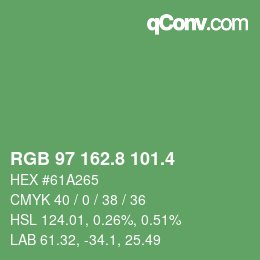 カラーコード: RGB 97 162.8 101.4 | qconv.com