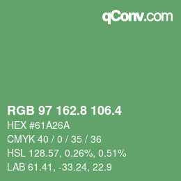 カラーコード: RGB 97 162.8 106.4 | qconv.com