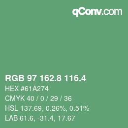 カラーコード: RGB 97 162.8 116.4 | qconv.com