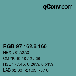 カラーコード: RGB 97 162.8 160 | qconv.com