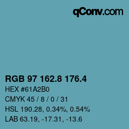 カラーコード: RGB 97 162.8 176.4 | qconv.com