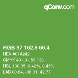 カラーコード: RGB 97 162.8 66.4 | qconv.com