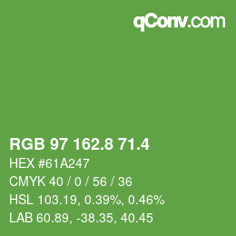 カラーコード: RGB 97 162.8 71.4 | qconv.com
