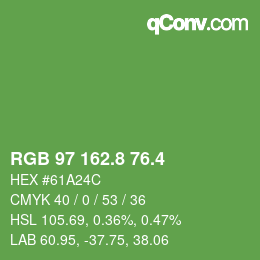 カラーコード: RGB 97 162.8 76.4 | qconv.com