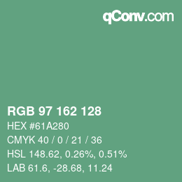 カラーコード: RGB 97 162 128 | qconv.com
