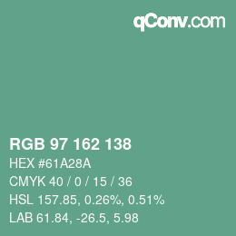 Color code: RGB 97 162 138 | qconv.com