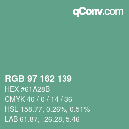 カラーコード: RGB 97 162 139 | qconv.com