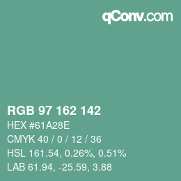 Color code: RGB 97 162 142 | qconv.com