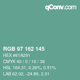 Color code: RGB 97 162 145 | qconv.com