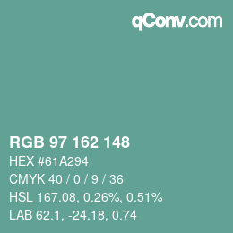 Color code: RGB 97 162 148 | qconv.com