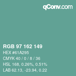 カラーコード: RGB 97 162 149 | qconv.com