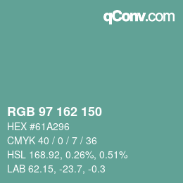 カラーコード: RGB 97 162 150 | qconv.com