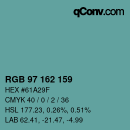 Color code: RGB 97 162 159 | qconv.com