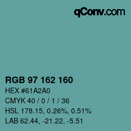 Color code: RGB 97 162 160 | qconv.com