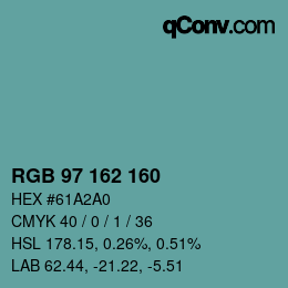 カラーコード: RGB 97 162 160 | qconv.com
