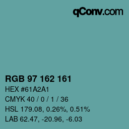 Color code: RGB 97 162 161 | qconv.com