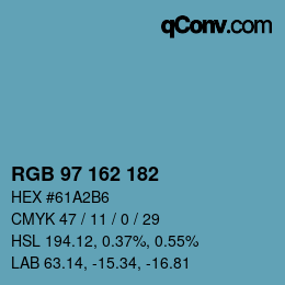 カラーコード: RGB 97 162 182 | qconv.com