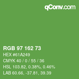 Color code: RGB 97 162 73 | qconv.com