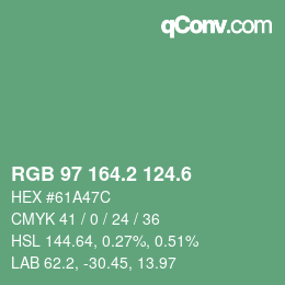 カラーコード: RGB 97 164.2 124.6 | qconv.com