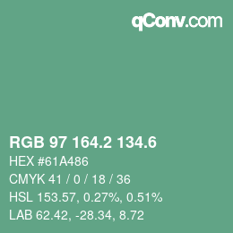 カラーコード: RGB 97 164.2 134.6 | qconv.com