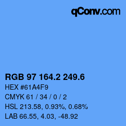 カラーコード: RGB 97 164.2 249.6 | qconv.com