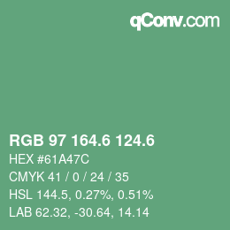 カラーコード: RGB 97 164.6 124.6 | qconv.com