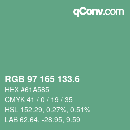 カラーコード: RGB 97 165 133.6 | qconv.com