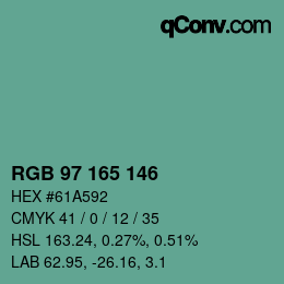 Code couleur: RGB 97 165 146 | qconv.com