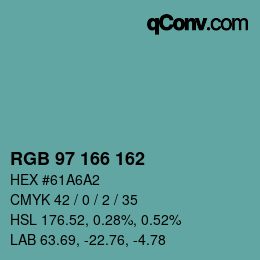 Color code: RGB 97 166 162 | qconv.com