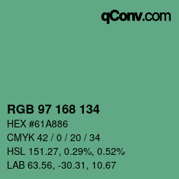 颜色代码: RGB 97 168 134 | qconv.com