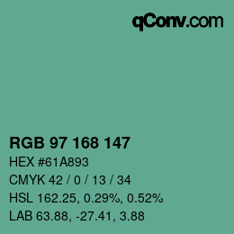 颜色代码: RGB 97 168 147 | qconv.com