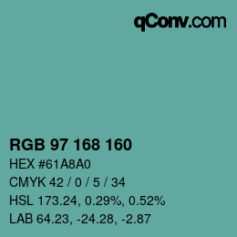 颜色代码: RGB 97 168 160 | qconv.com